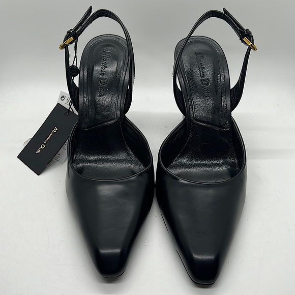 Massimo Dutti NWT Black Leather Pointed Toe Block Heels Sandals Shoes *Sz 5*🔥🔥 - Picture 2 of 7